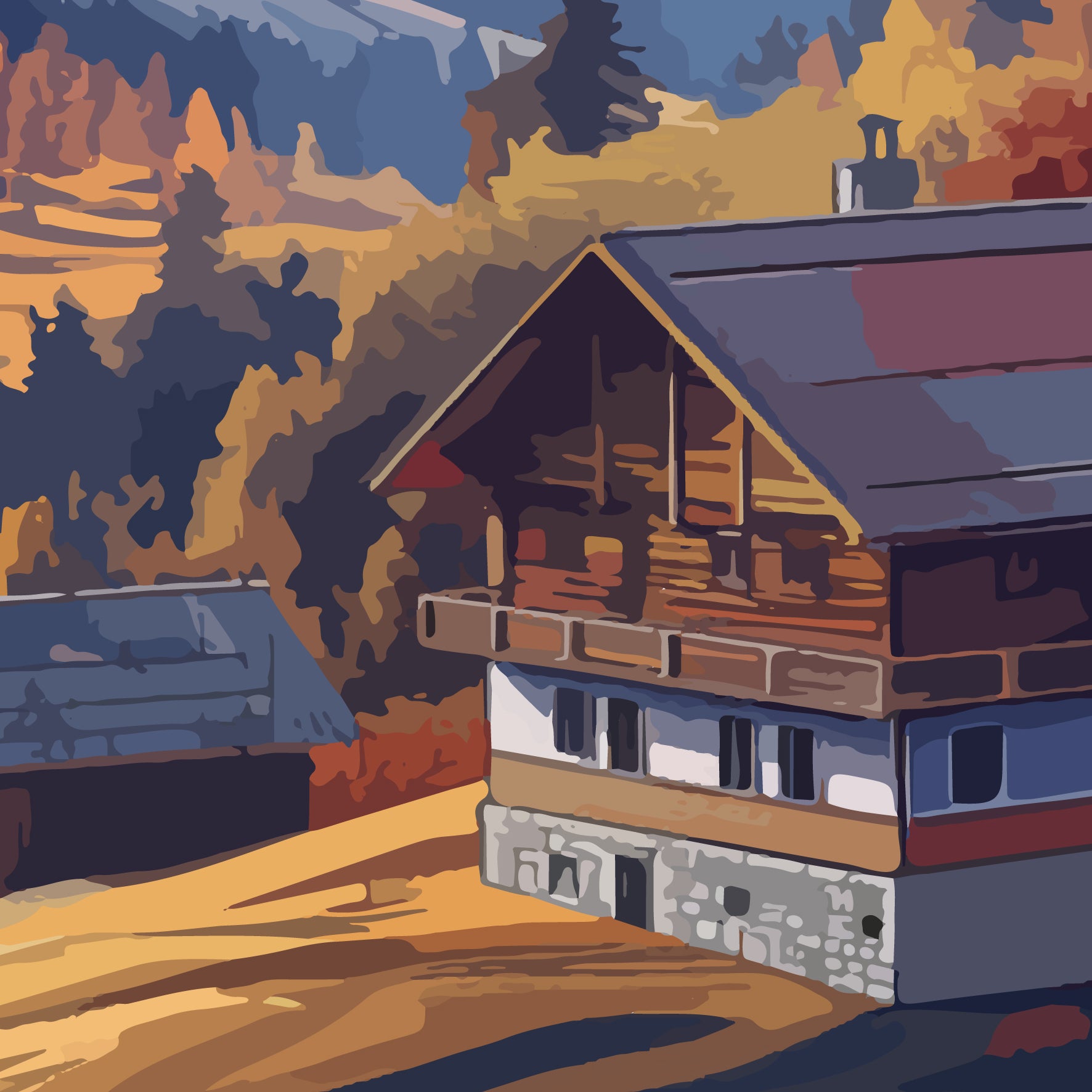 Affiche CHALET SUR LA COLLINE – Art mural ambiance montagne | THE EAST MOUNTAIN