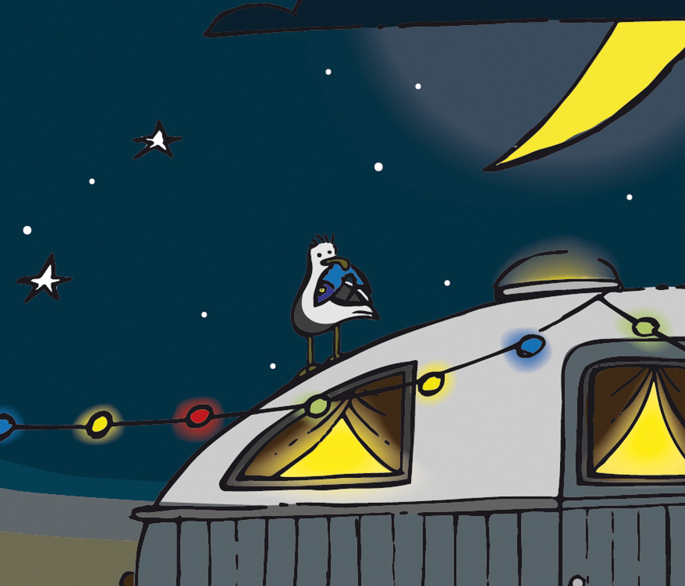 Détail d'une illustration Caravane nuit d'été THE EAST MOUNTAIN