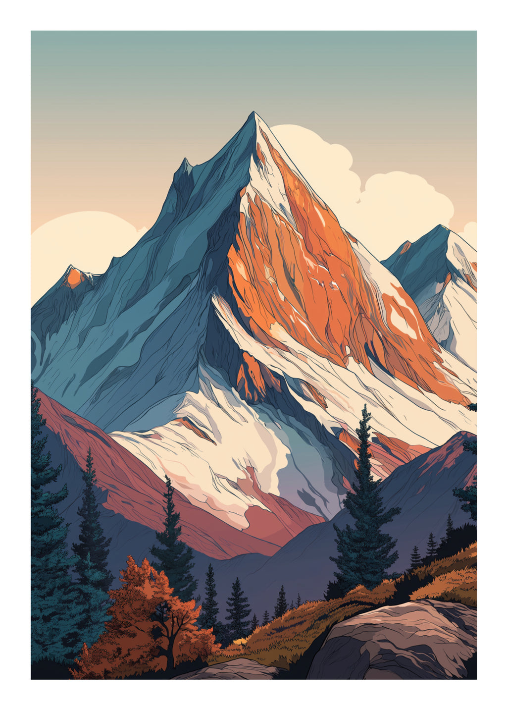 Affiche PASSION MONTAGNE - LUMIERE D'UN SOIR – Décoration murale esprit alpin | THE EAST MOUNTAIN