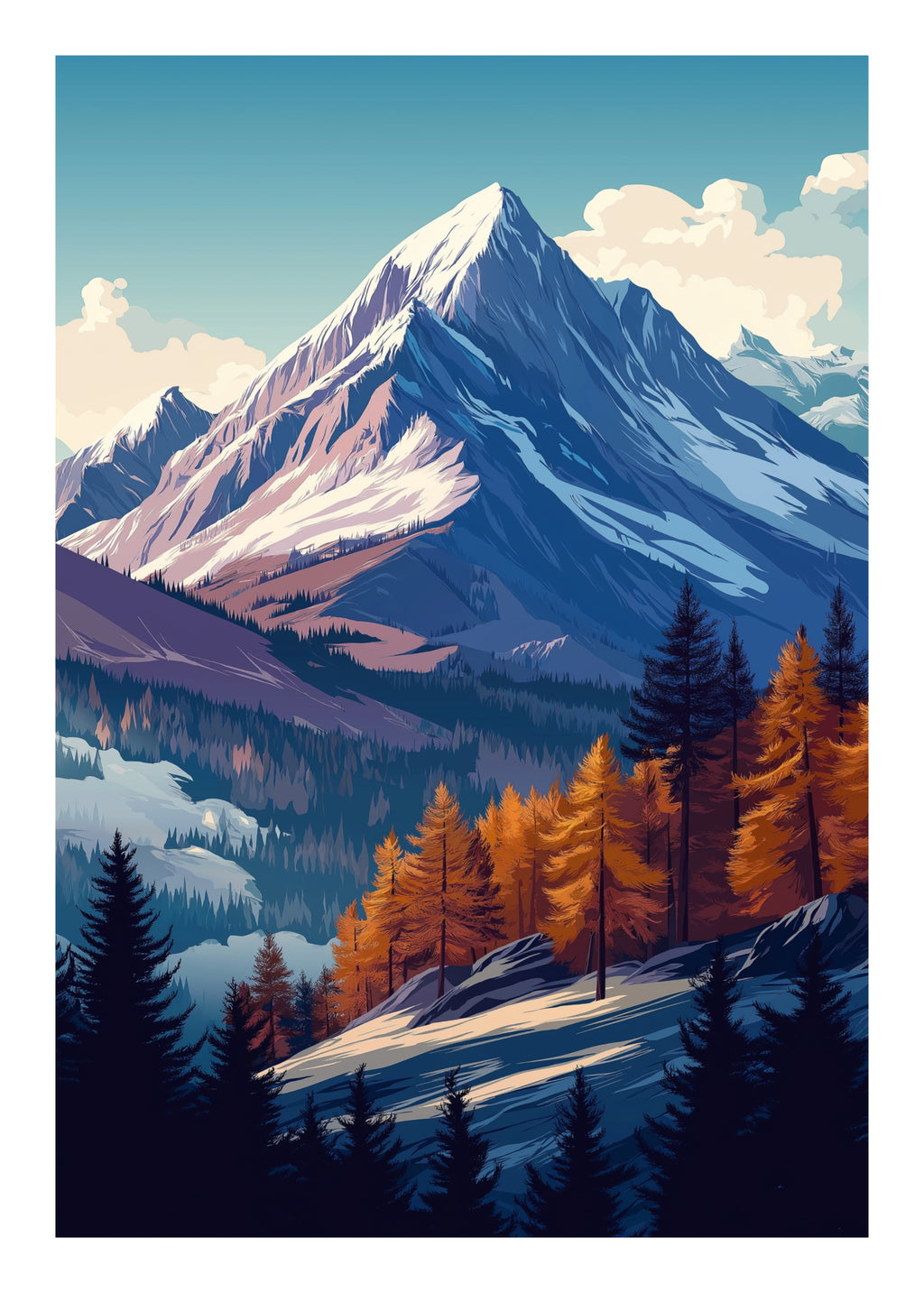 Affiche PASSION MONTAGNE - NEIGE D'AUTOMNE – Décoration murale esprit alpin | THE EAST MOUNTAIN